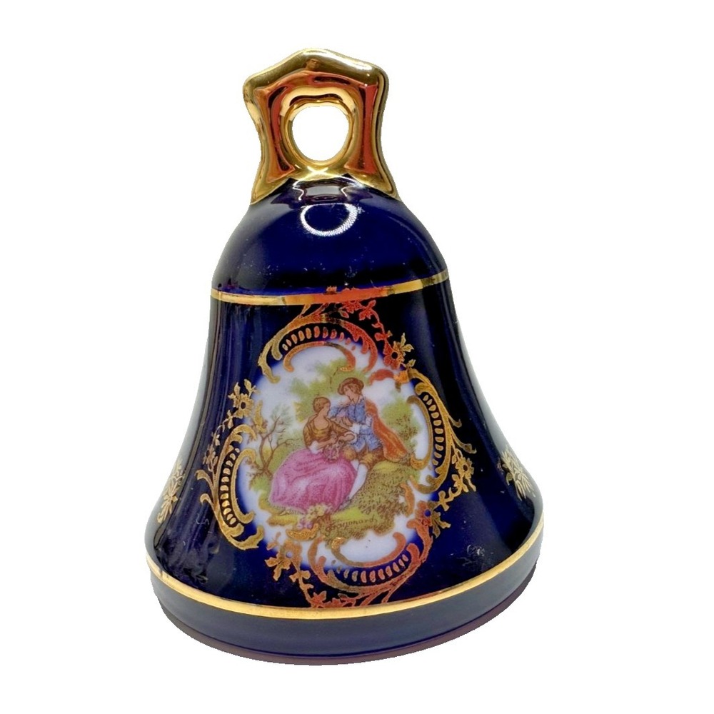 Limoges Castel Porcelain Bell  Cobalt Blue Glaze 24 K Gold Gilded accents